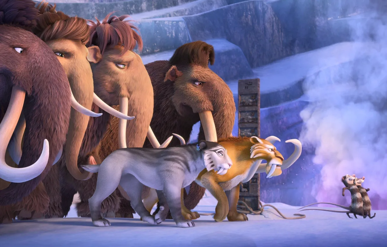 Photo wallpaper tiger, cartoon, ice age, Ice Age, mammoth, Buck, 2016, Collision Course