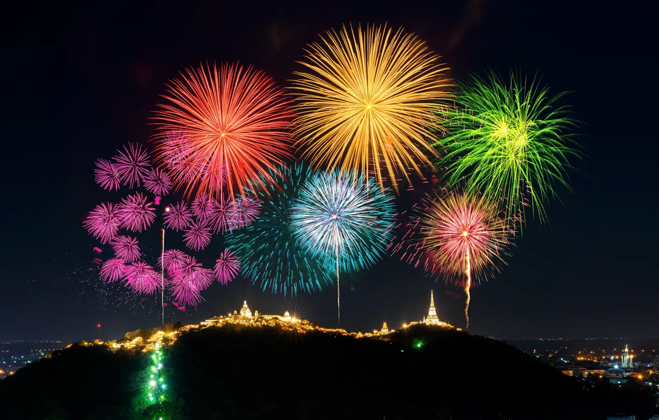 Photo wallpaper night, lights, new year, salute, colorful, fireworks, night, New Year