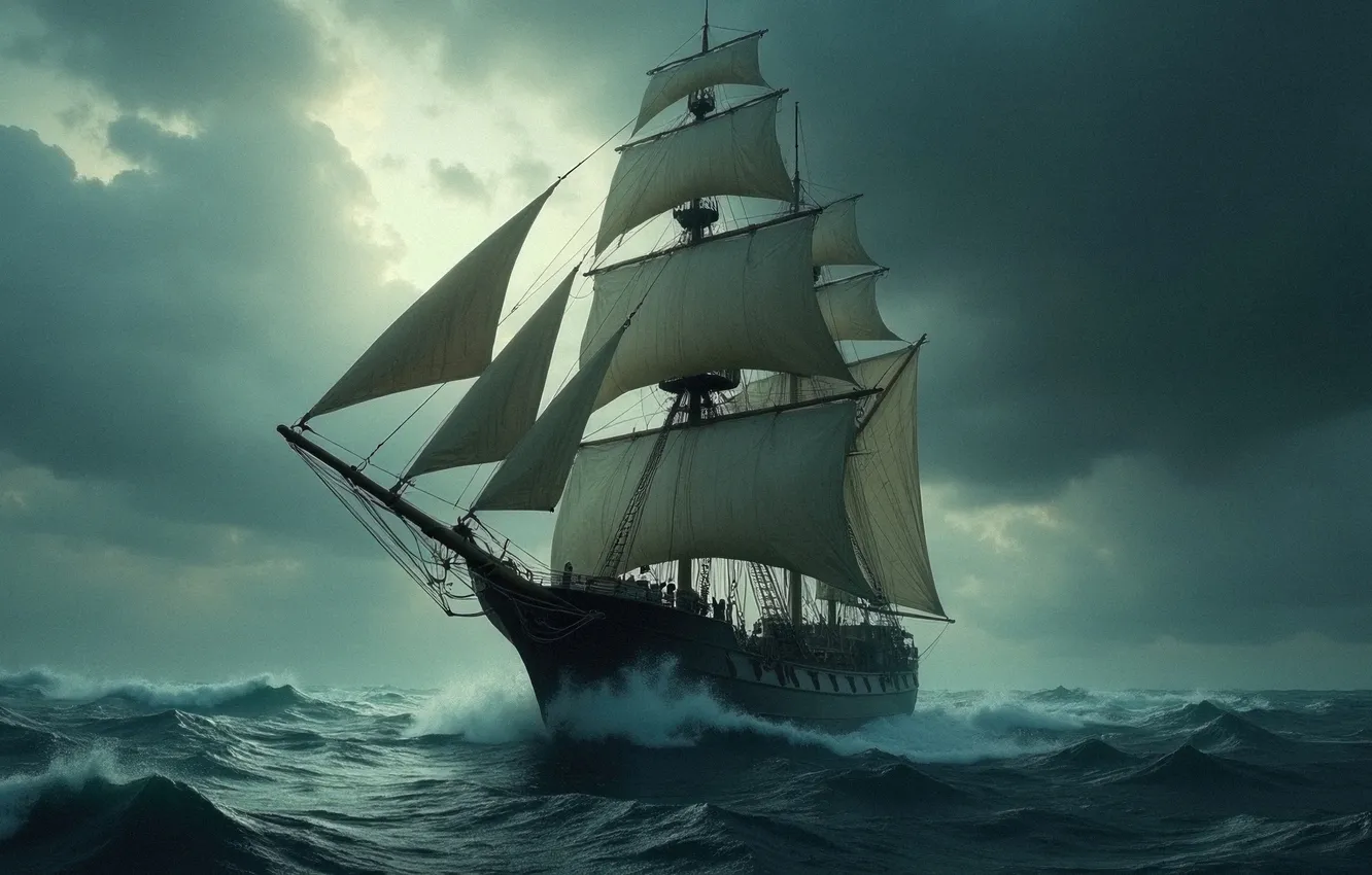 Photo wallpaper sea, sailboat, sail, neural network