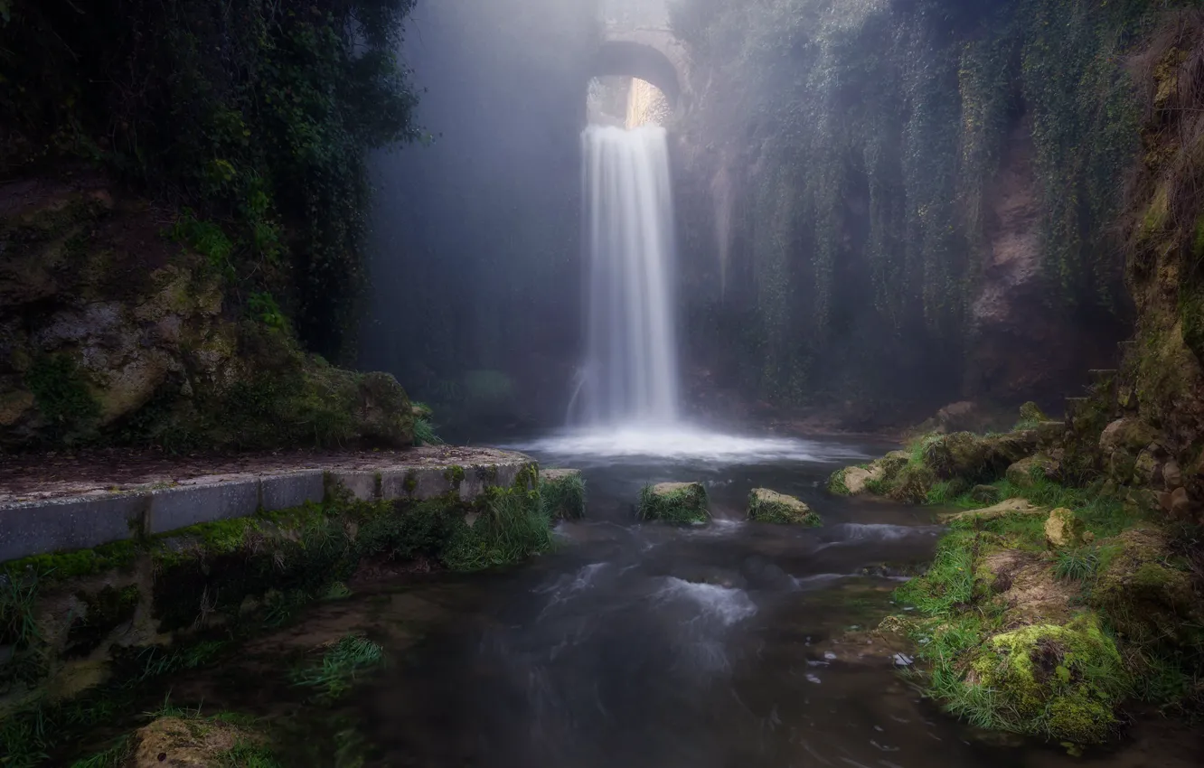 Photo wallpaper stones, rocks, vegetation, waterfall