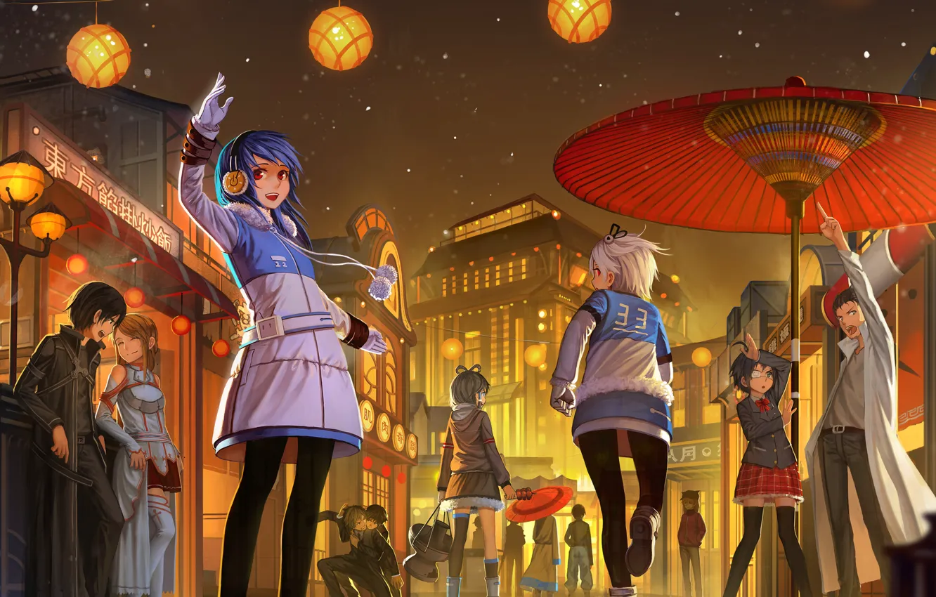 Photo wallpaper joy, the city, mood, holiday, vocaloid, neon genesis evangelion, Vocaloid, people
