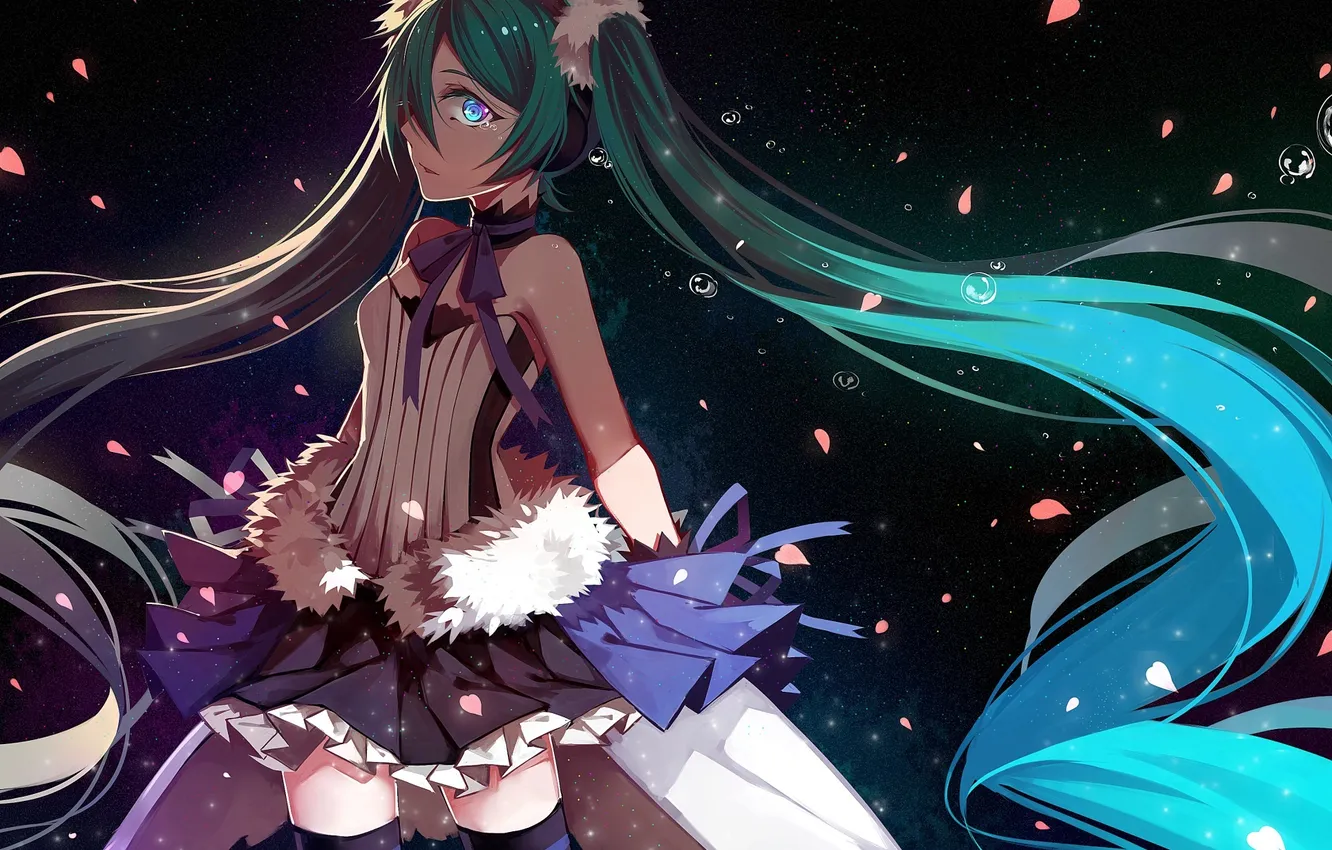 Photo wallpaper the sky, girl, stars, anime, petals, tears, art, vocaloid