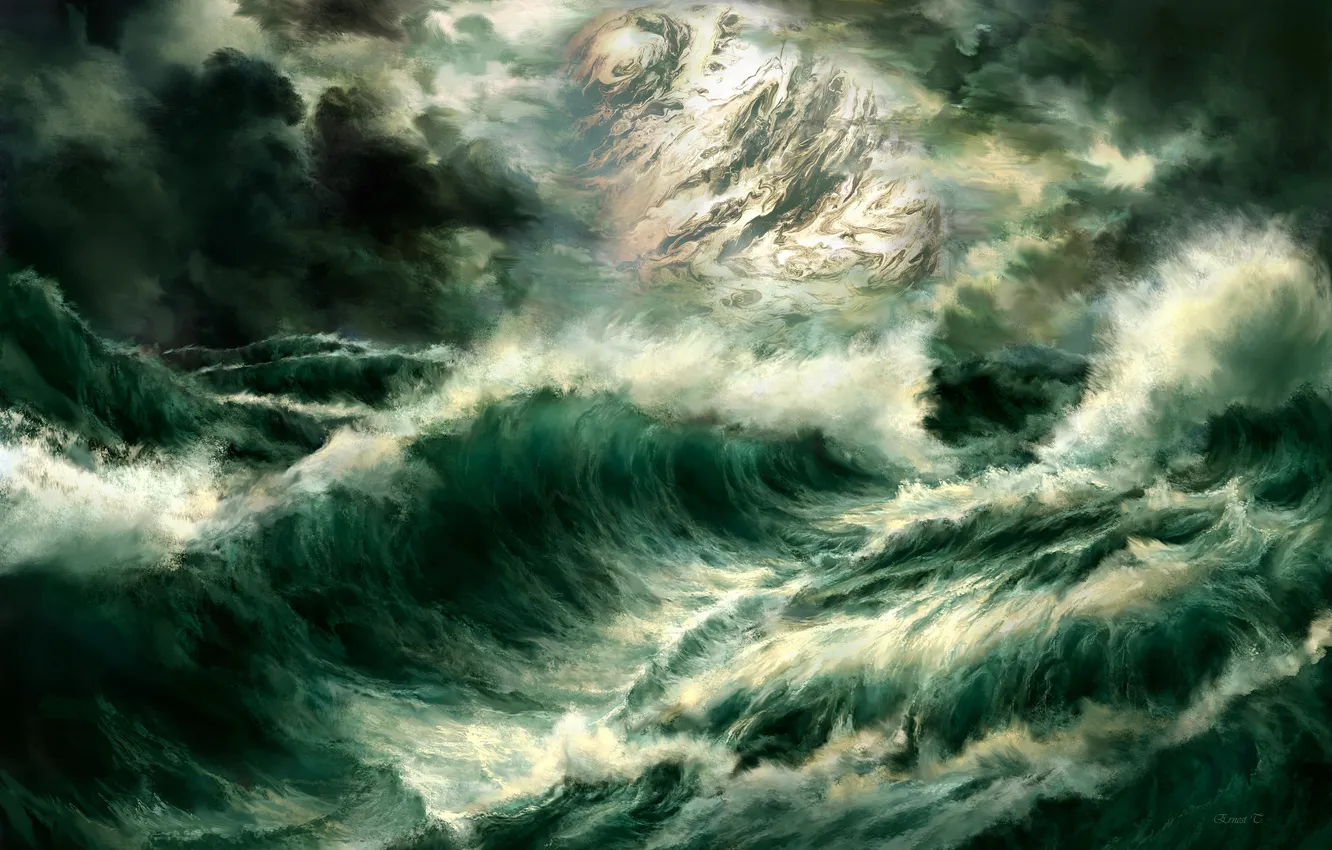 Photo wallpaper sea, wave, storm, planet, art