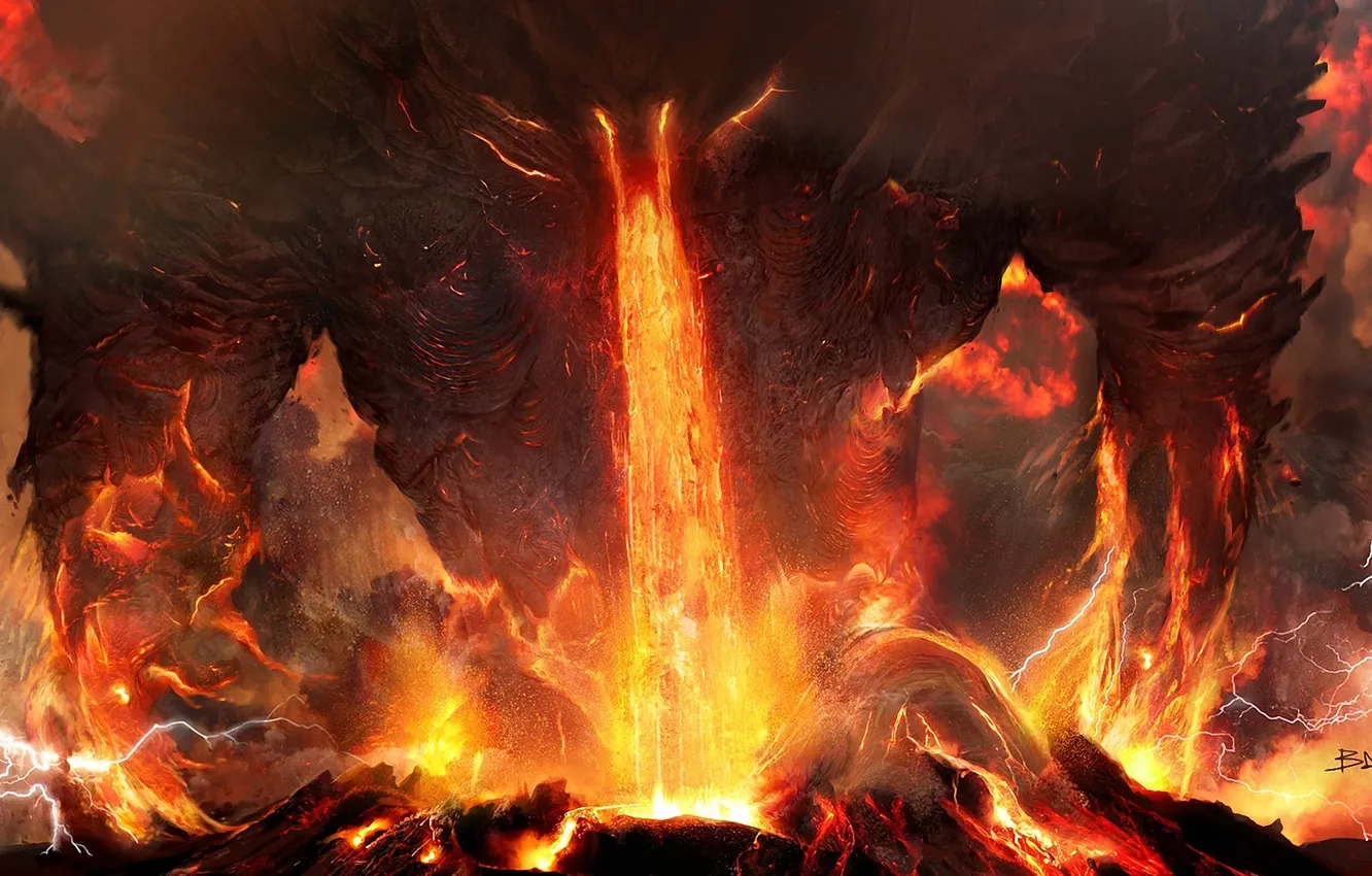 Photo wallpaper anger, ash, fire, zipper, the volcano, lava, Art, Titan