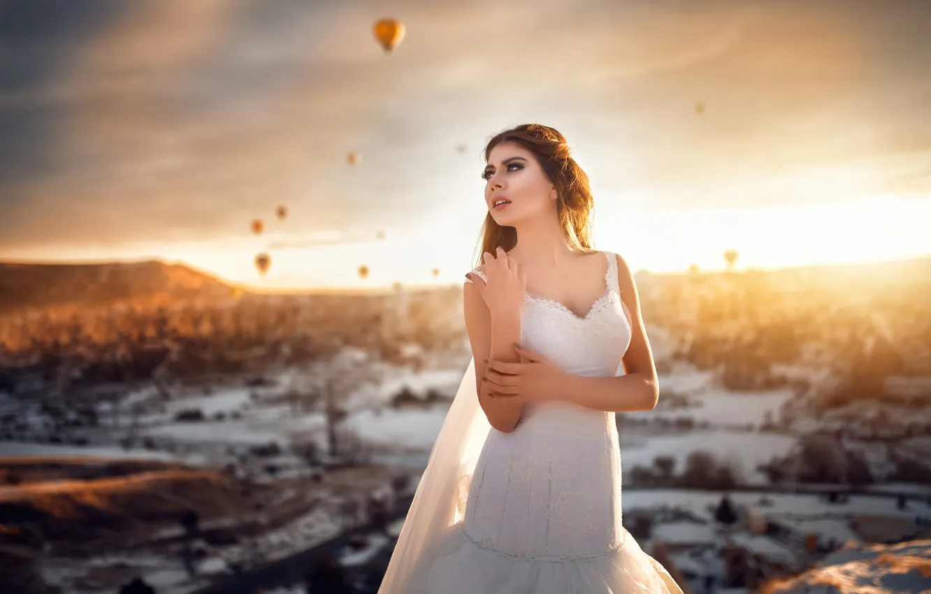 Photo wallpaper white, girl, the sun, dress, beautiful, wedding, Gamze Disyapar