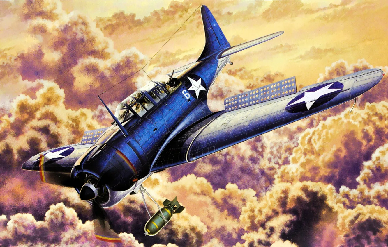 Photo wallpaper war, art, airplane, painting, aviation, Douglas SBD-2 Dauntless