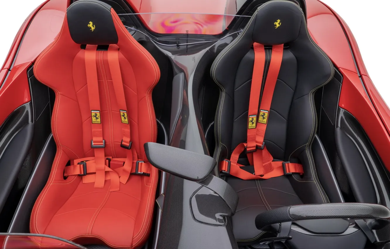 Photo wallpaper chairs, Ferrari, supercar, Mansory, the interior of the car, rear view mirror, Ferrari Monza SP2