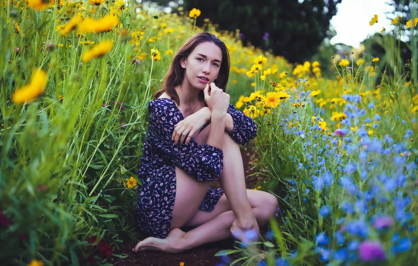 Photo wallpaper summer, girl, flowers, Gabrielle