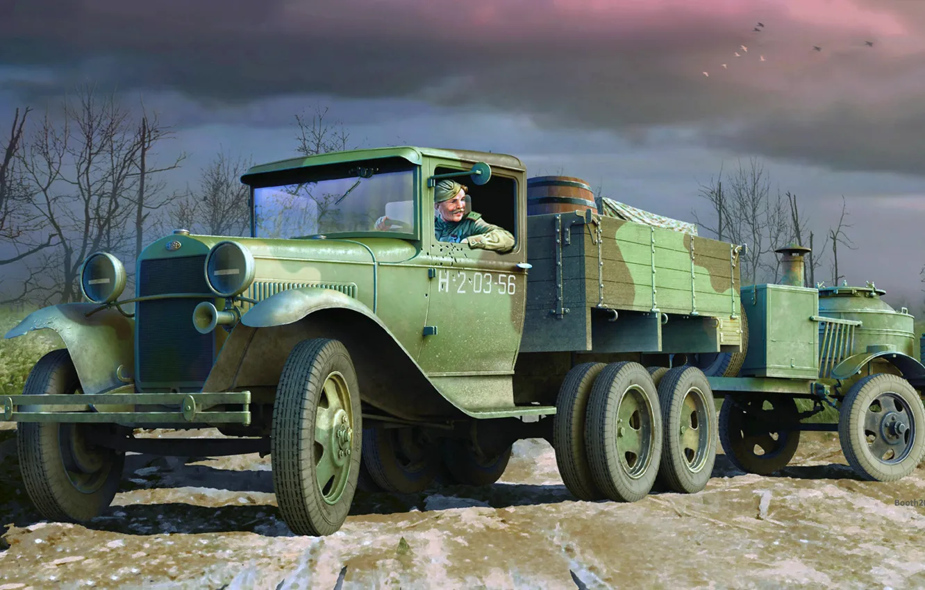 Photo wallpaper USSR, GAZ-AAA, terrain, Soviet truck, field kitchen