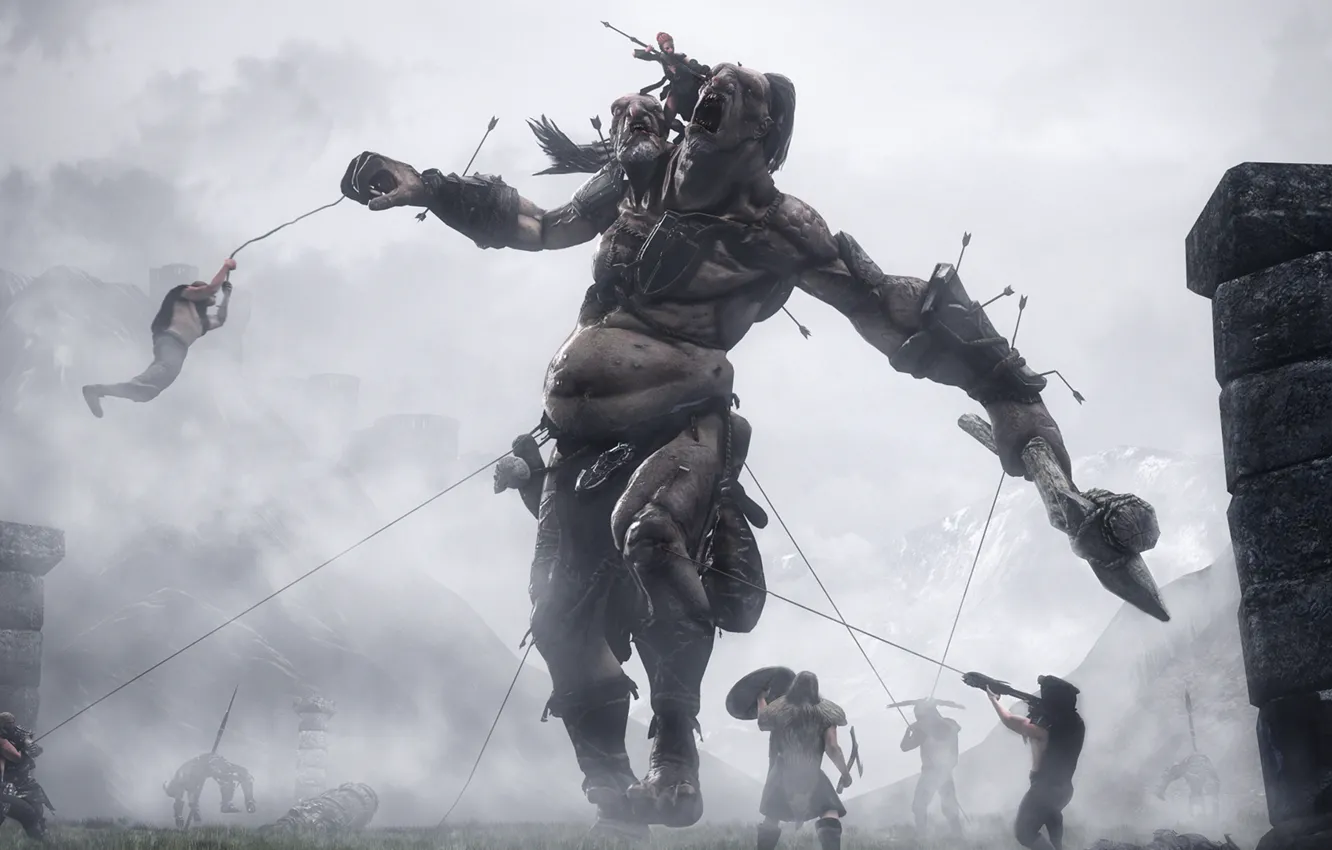 Photo wallpaper mountains, warrior, giant, hunting, hunter, fantasy, Vikings