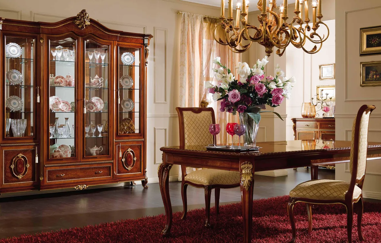 Photo wallpaper design, room, interior, dining room, colonial style
