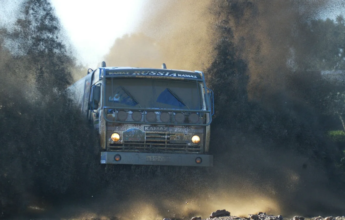 Photo wallpaper machine, dirt, truck, road, off, KAMAZ