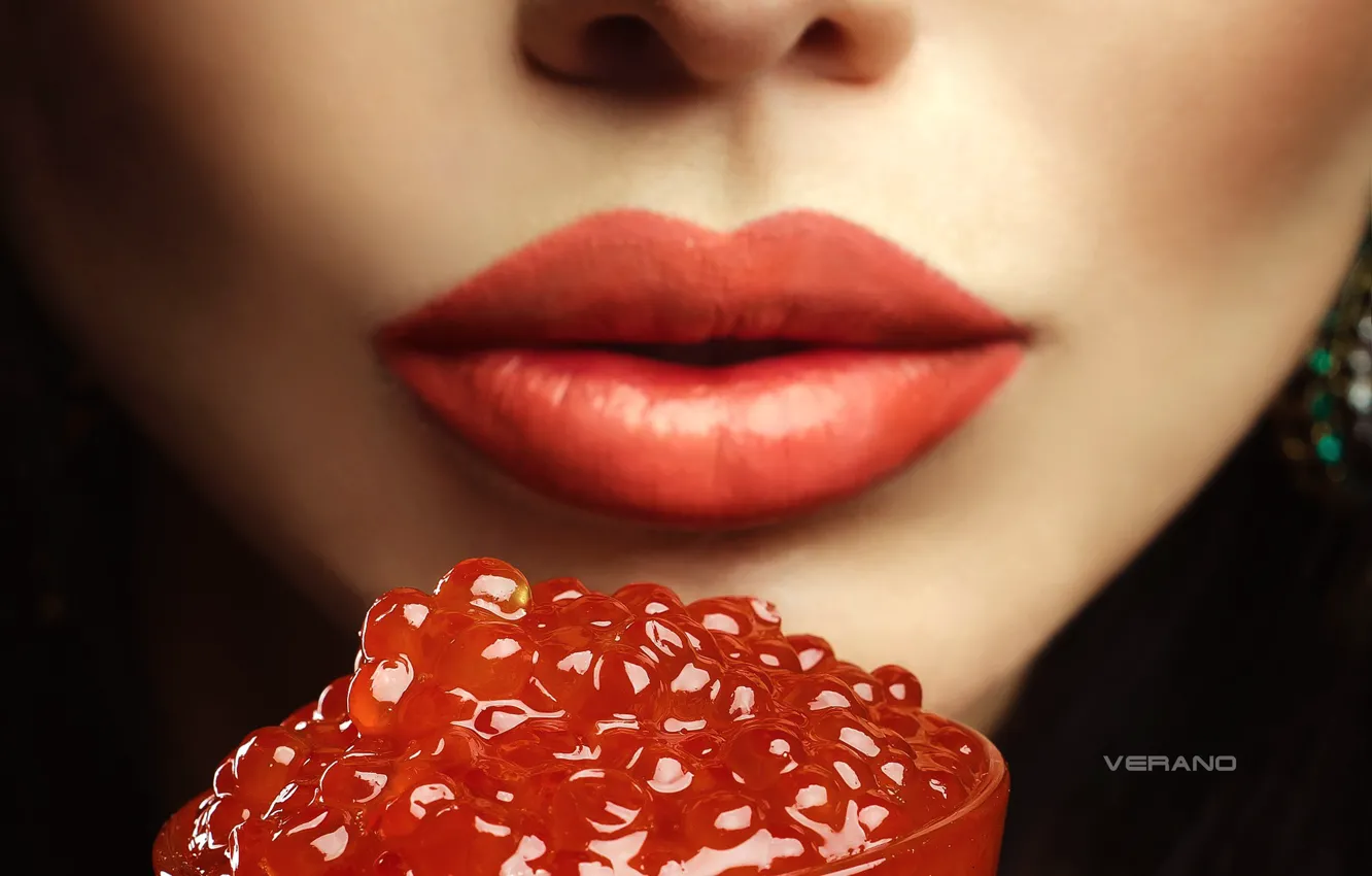Photo wallpaper girl, lips, caviar, Nikolas Verano, Marianne Markina