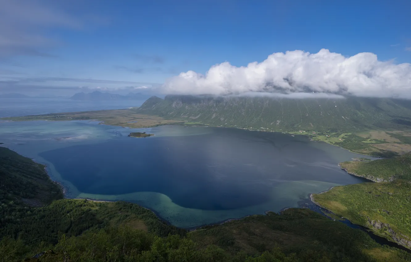 Photo wallpaper clouds, landscape, mountains, lake, panorama