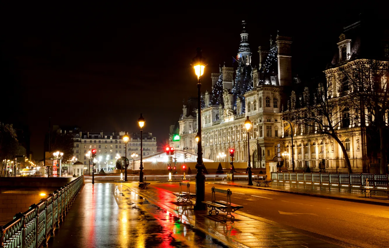 Photo wallpaper road, light, night, bridge, the city, lights, street, France