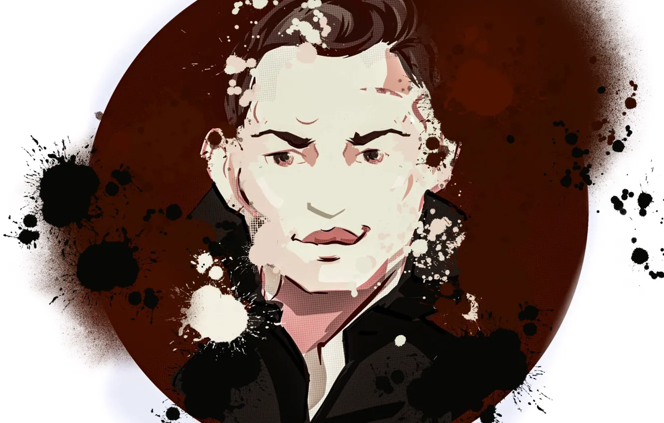 Photo wallpaper color, red, abstraction, paint, blot, portrait, spot, ink
