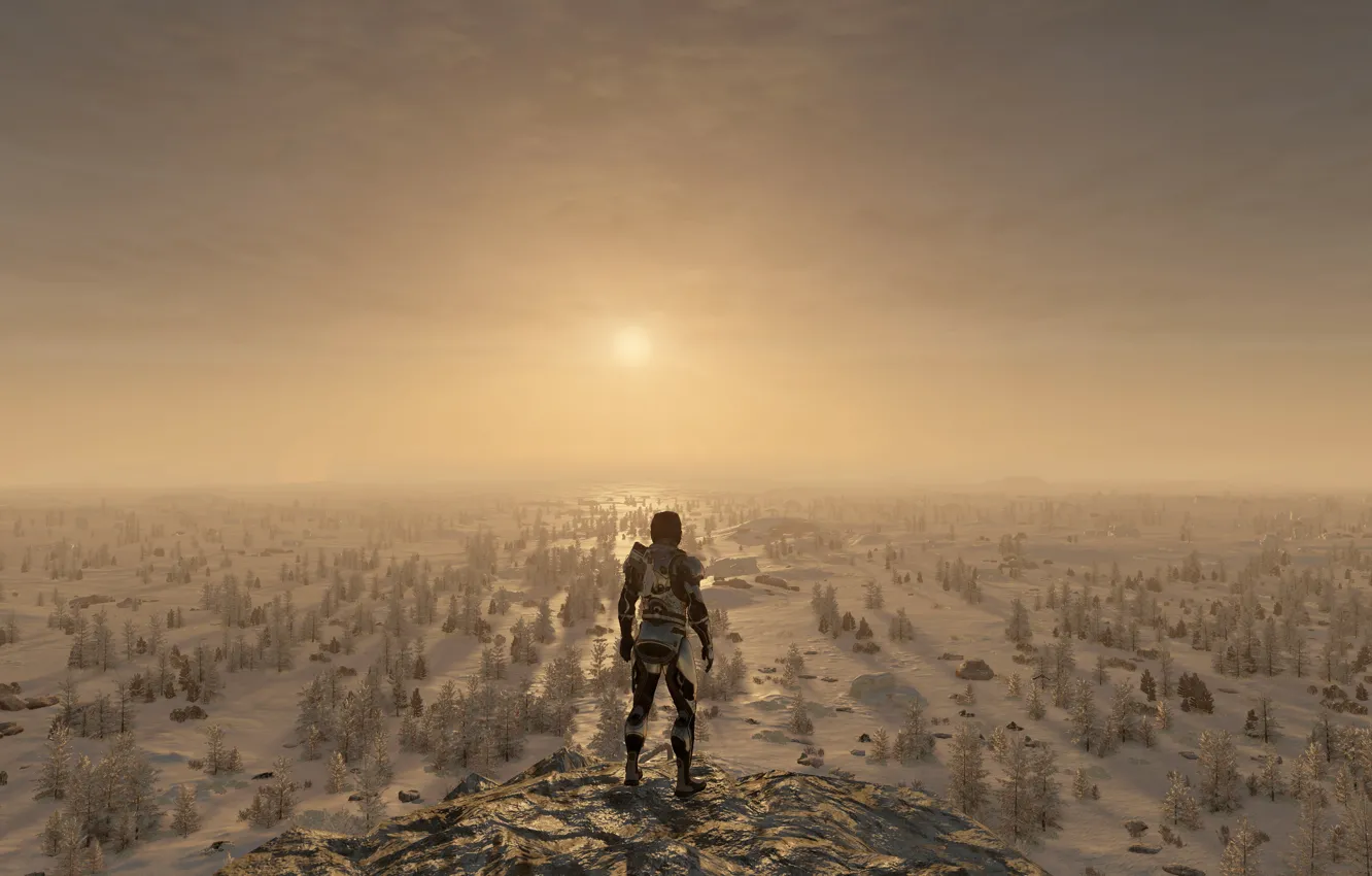 Photo wallpaper game, Starfield, sunrise, adventures, Ice Planet, screen shot