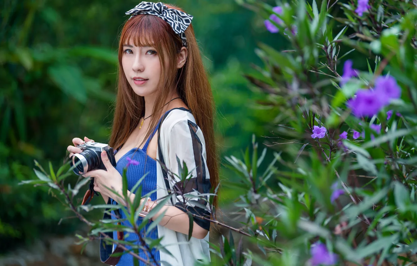 Photo wallpaper look, the camera, Asian, bow