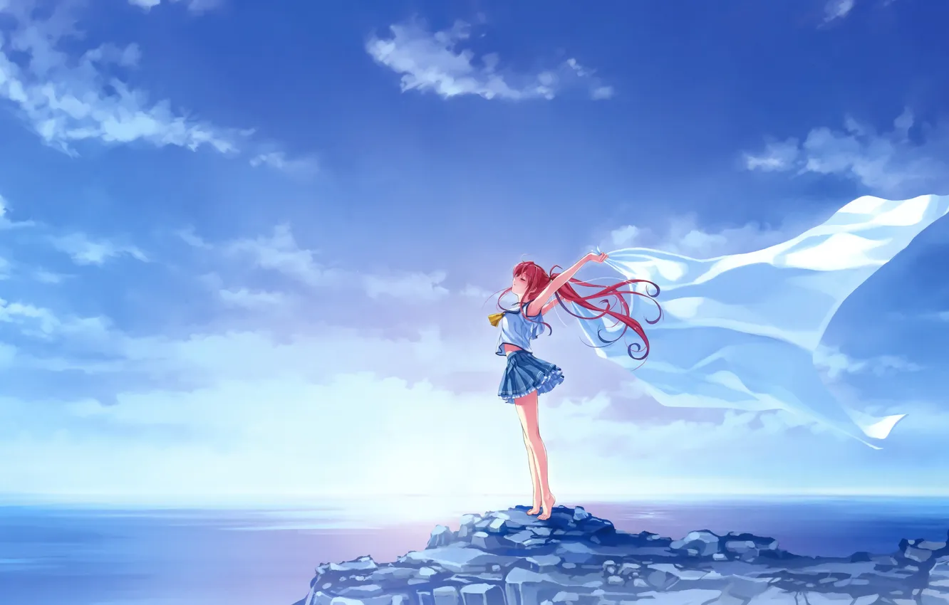 Photo wallpaper sea, the sky, girl, anime, Deep blue sky pure white things