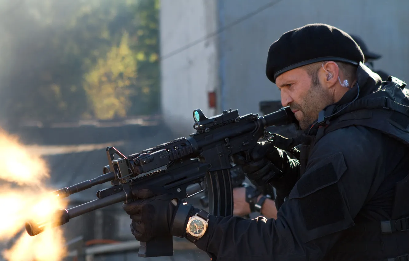 Photo wallpaper lights, weapons, watch, frame, machine, actor, shooting, gloves