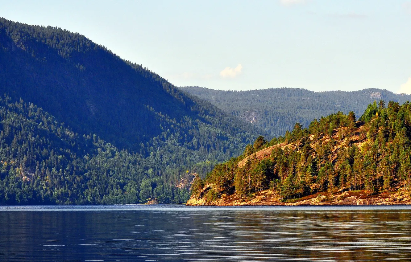Photo wallpaper forest, mountains, lake, Norway, Kilen