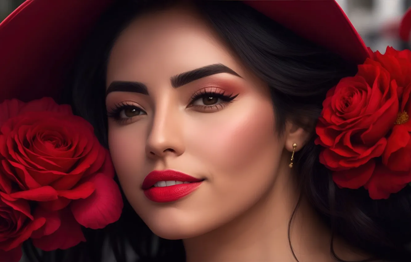 Photo wallpaper girl, flowers, portrait, art, lips