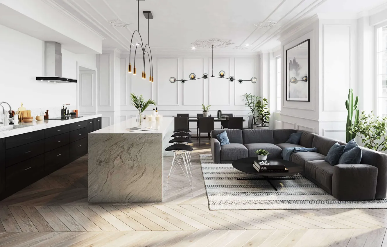 Photo wallpaper design, style, interior, Prague, Czech Republic, kitchen, living room, dining room