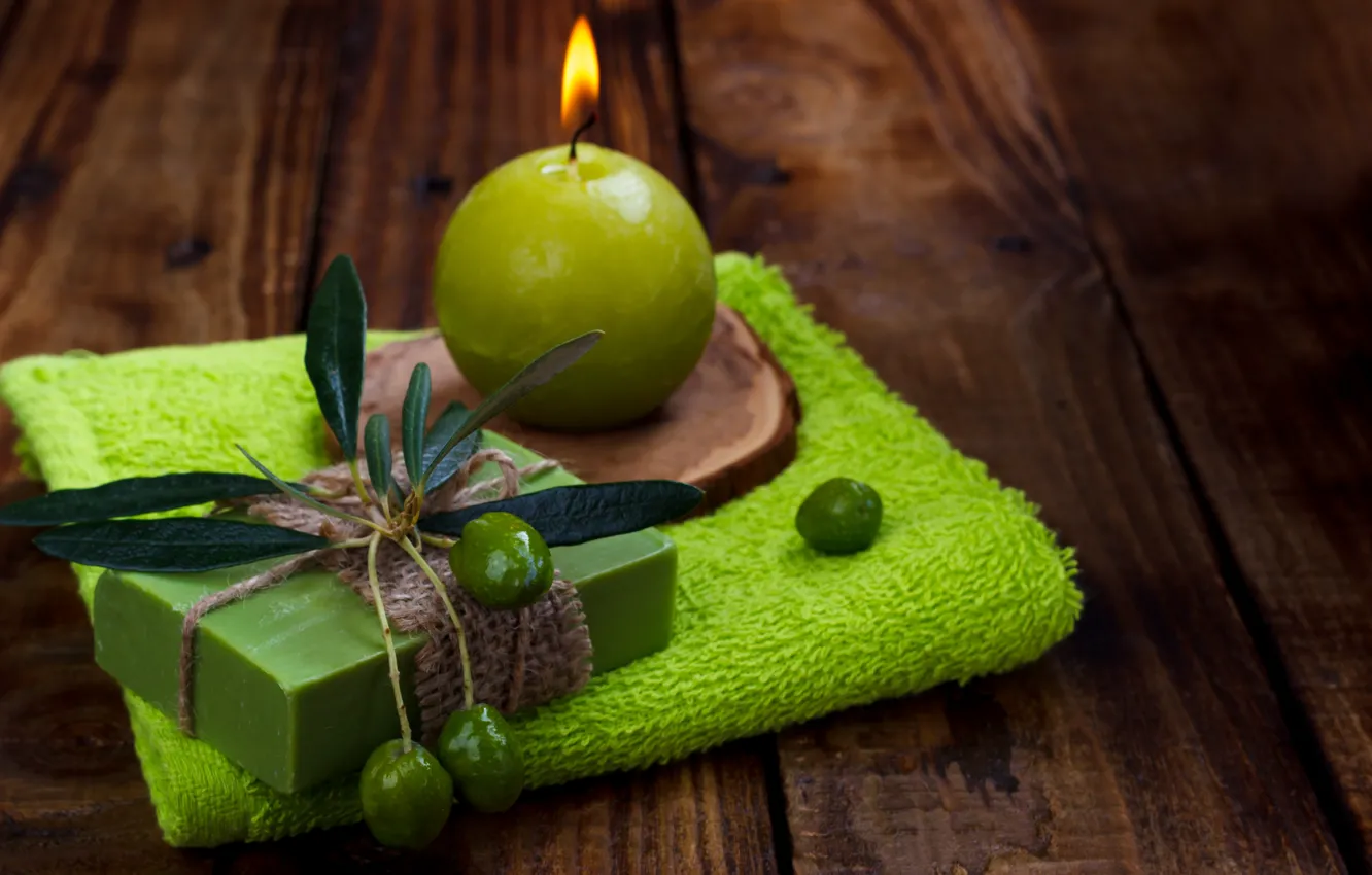 Photo wallpaper candles, soap, olives, cosmetics