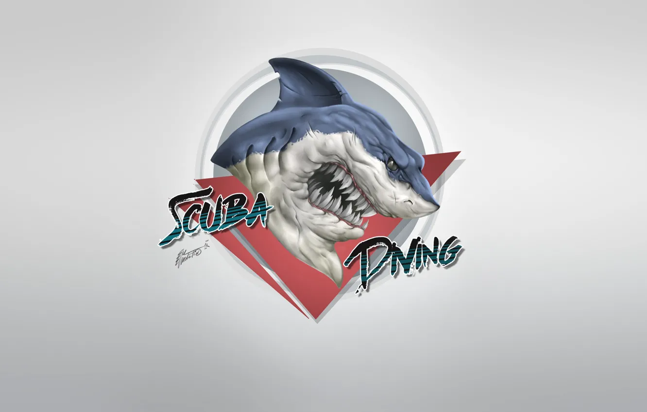 Photo wallpaper style, background, minimalism, shark, fantasy, science fiction, shark, Illustration