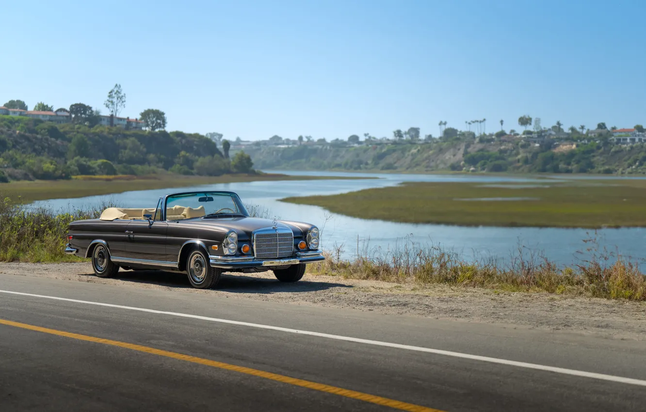 Photo wallpaper car, Mercedes-Benz, road, front view, Mercedes-Benz 280 SE 3.5 Cabriolet