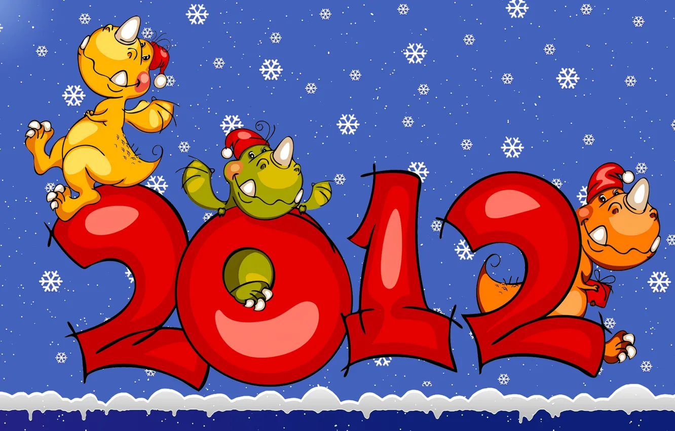 Photo wallpaper snow, snowflakes, new year, 2012, dragon