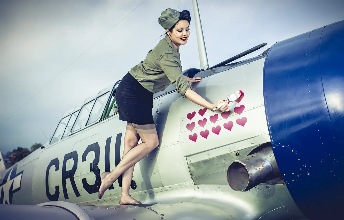 Photo wallpaper girl, aviation, the plane