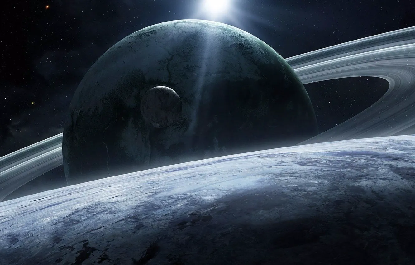 Photo wallpaper space, satellite, Saturn