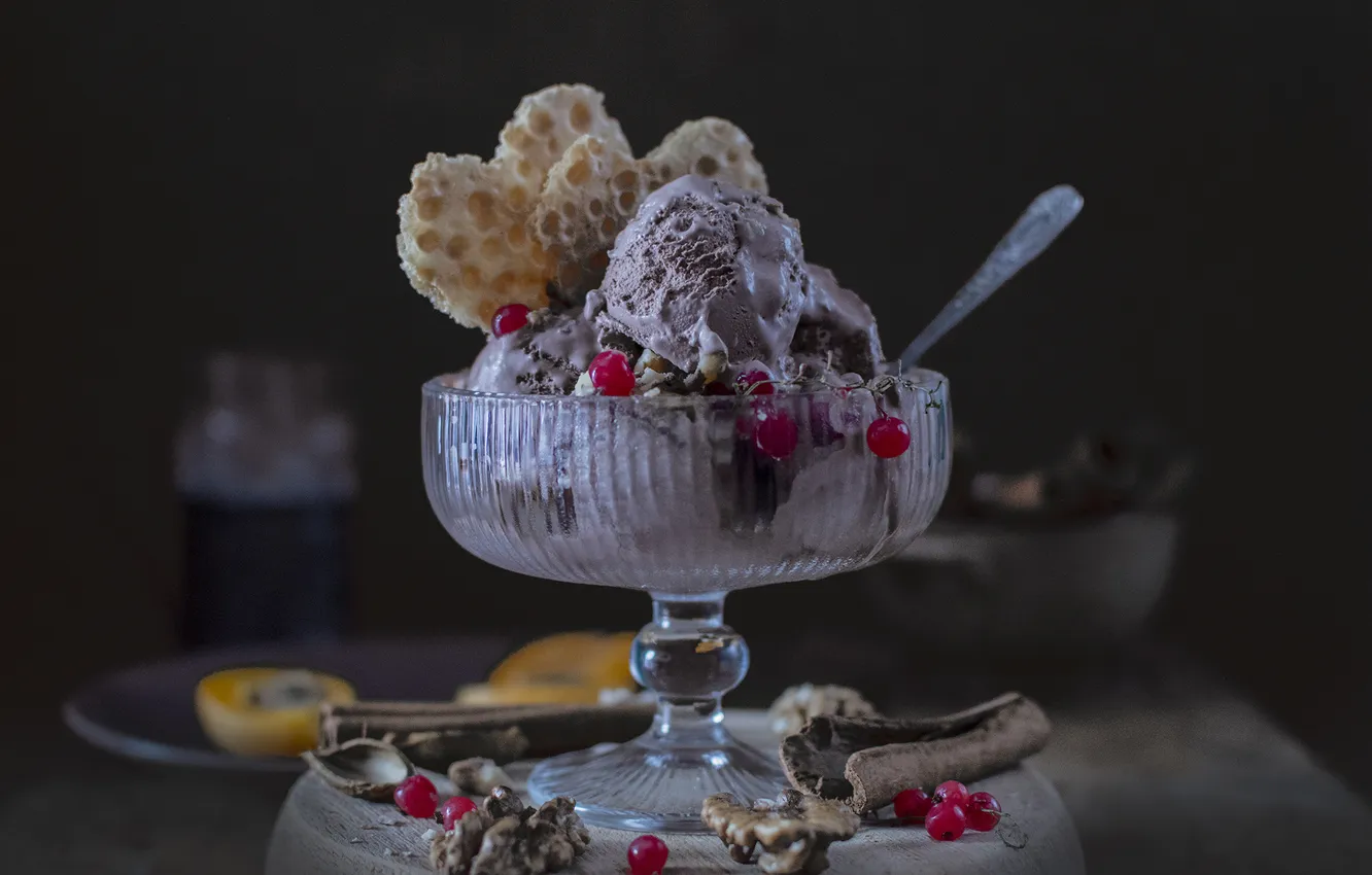 Photo wallpaper berries, cookies, ice cream, vase, Irina Shipunova, In the summer heat