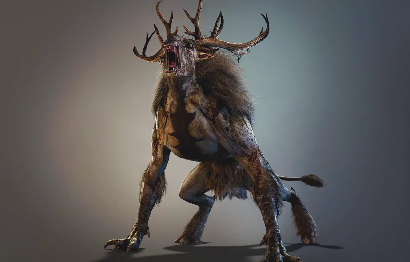 Photo wallpaper horns, beast, The Wild Hunt, Art, The Witcher, CD Projekt RED, The Witcher 3: Wild …
