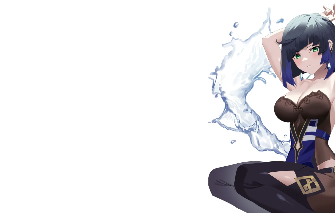 Photo wallpaper hot, sexy, sexy girl, blue, anime, short hair, pretty, babe