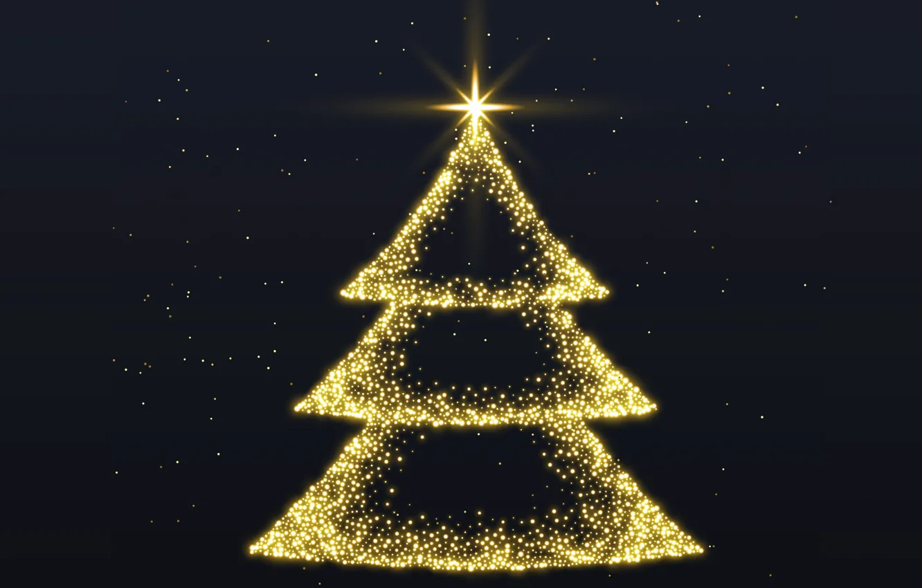 Photo wallpaper stars, decoration, gold, tree, new year, Christmas, dark, golden