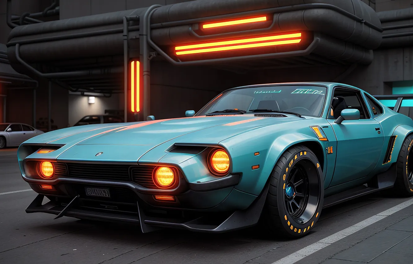 Photo wallpaper machine, auto, garage, blue color