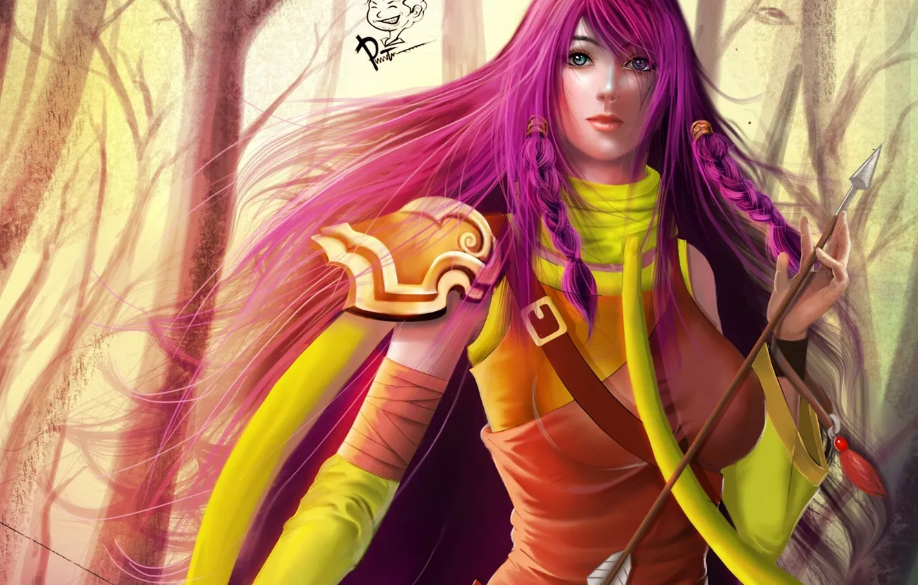 Photo wallpaper girl, bow, Archer, art, arrows, pink hair