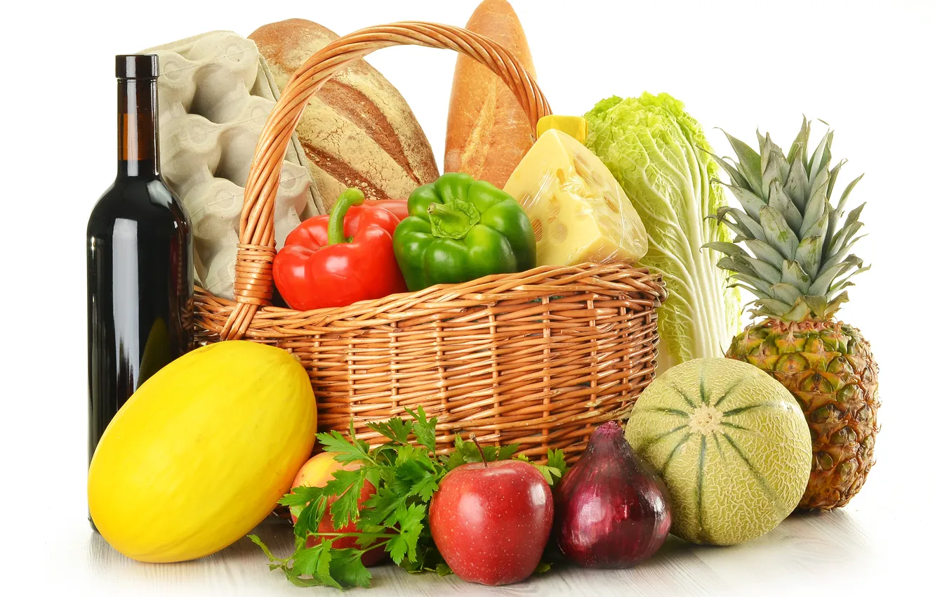 Photo wallpaper basket, fruit, vegetables
