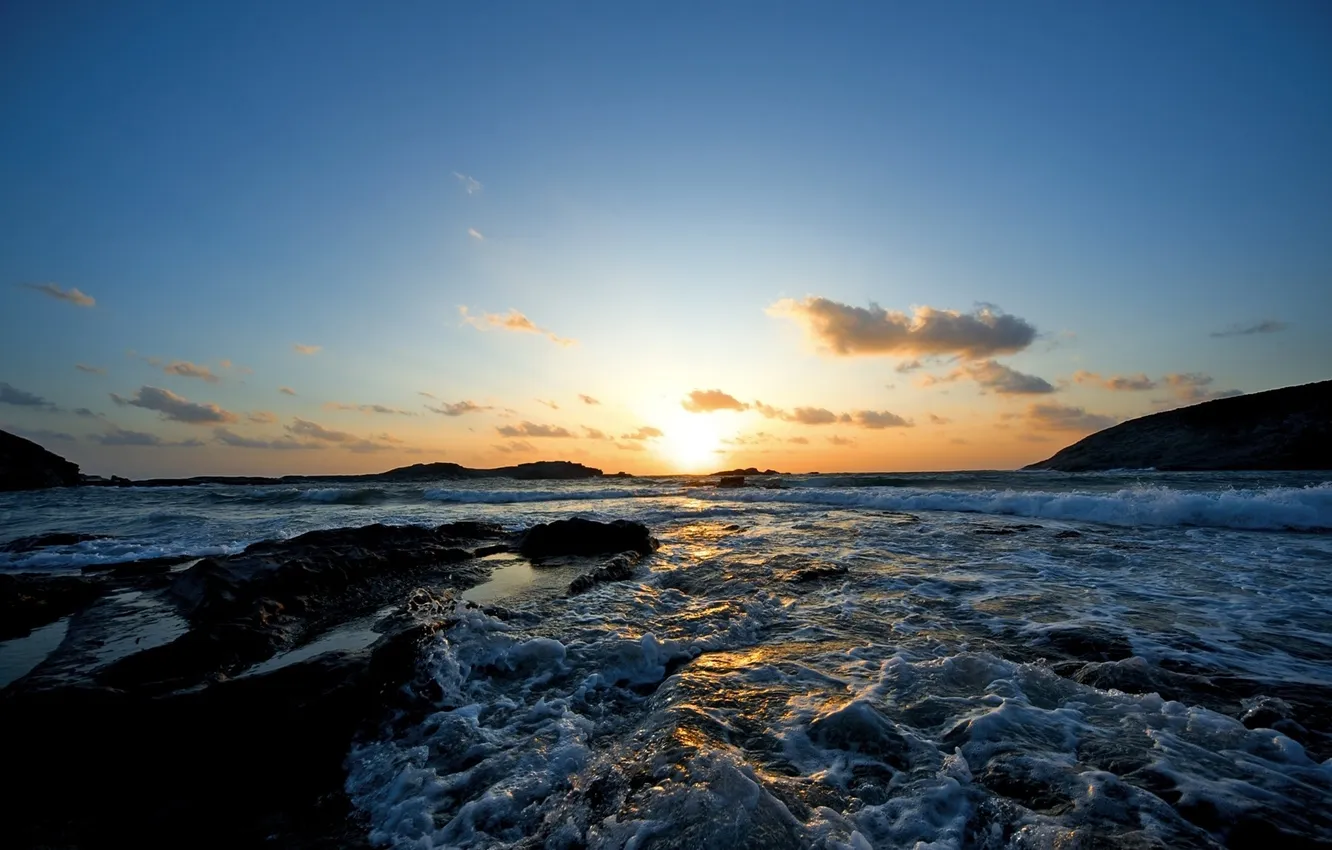 Photo wallpaper wave, the sky, landscape, sunset, nature, photo, Wallpaper, picture