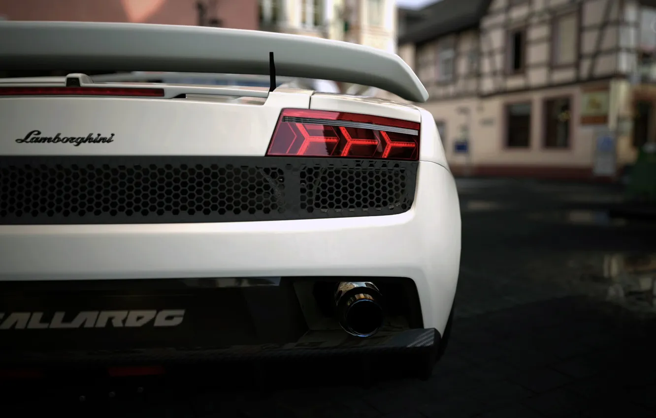 Photo wallpaper street, lights, ass, Lamborghini, spoiler