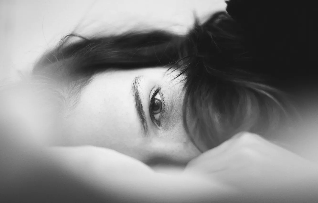 Photo wallpaper eyes, girl, lies, black and white