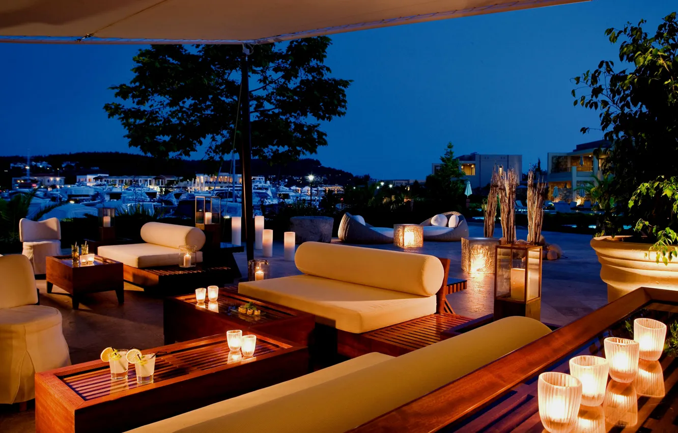 Photo wallpaper the city, the evening, bar, promenade, terrace