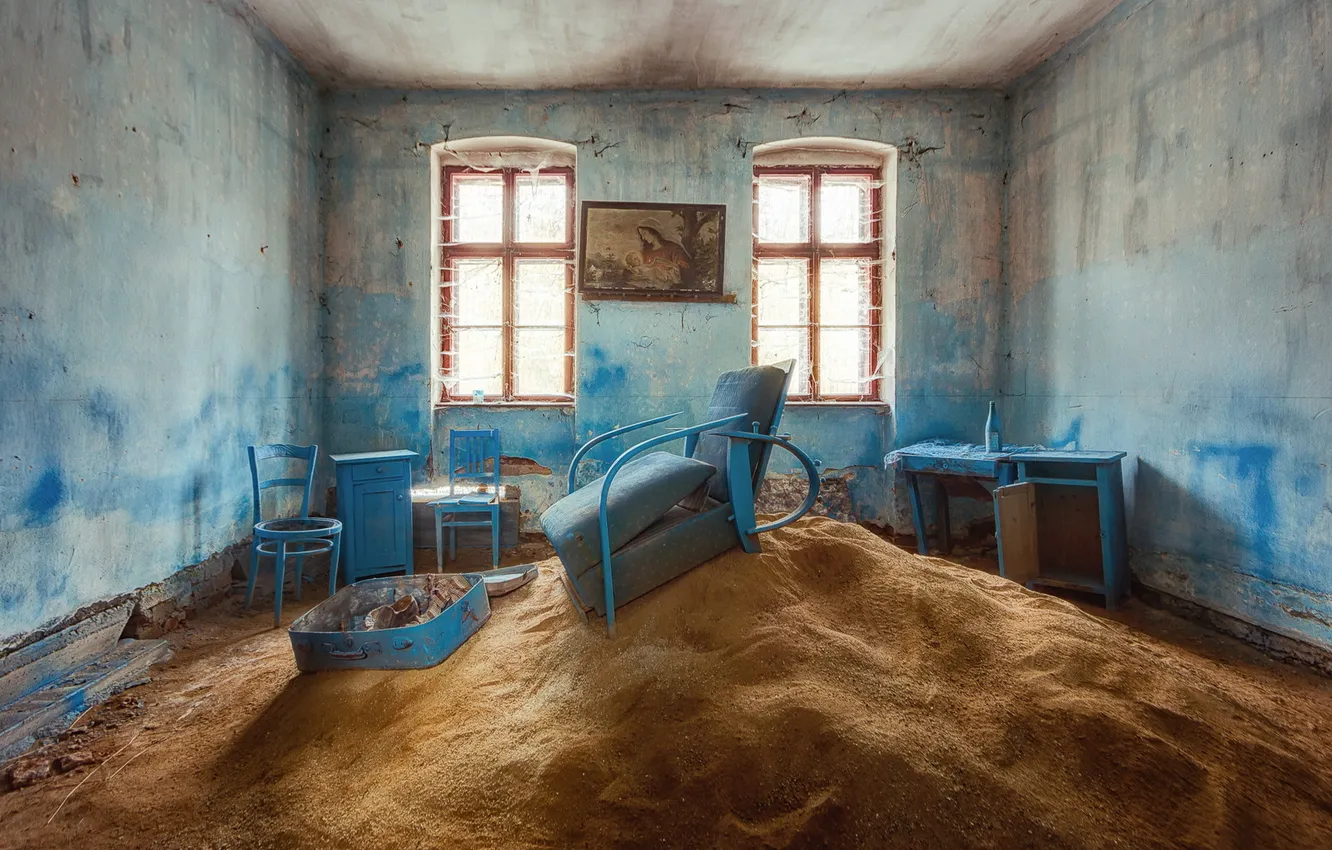 Photo wallpaper sand, room, furniture