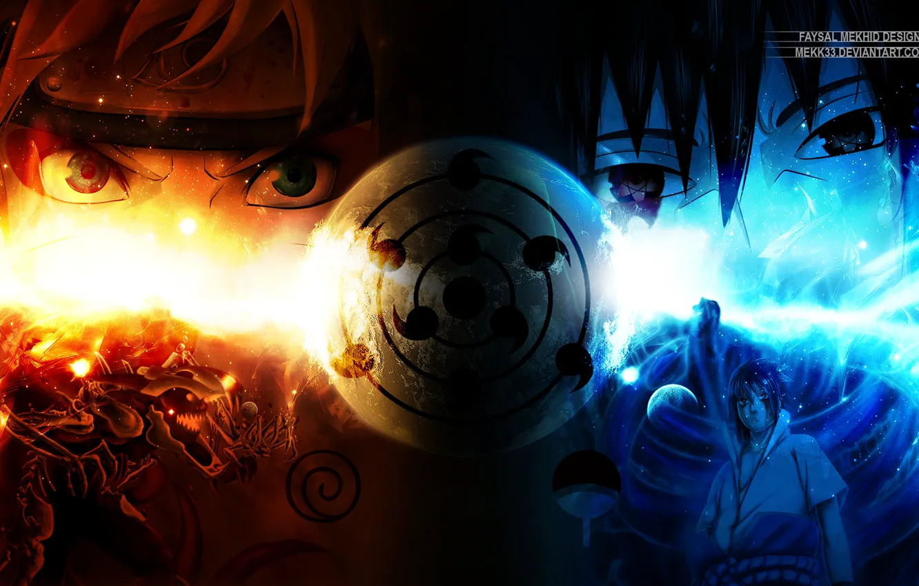 Photo wallpaper naruto, Sharingan, blonde hair, uchiha sasuke, Uzumaki naruto, black hair, nine-tailed Fox