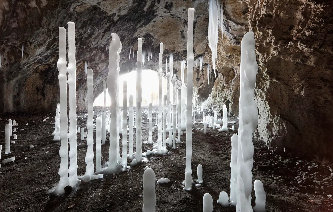 Photo wallpaper icicles, Germany, Bayern, cave, Oswald cave