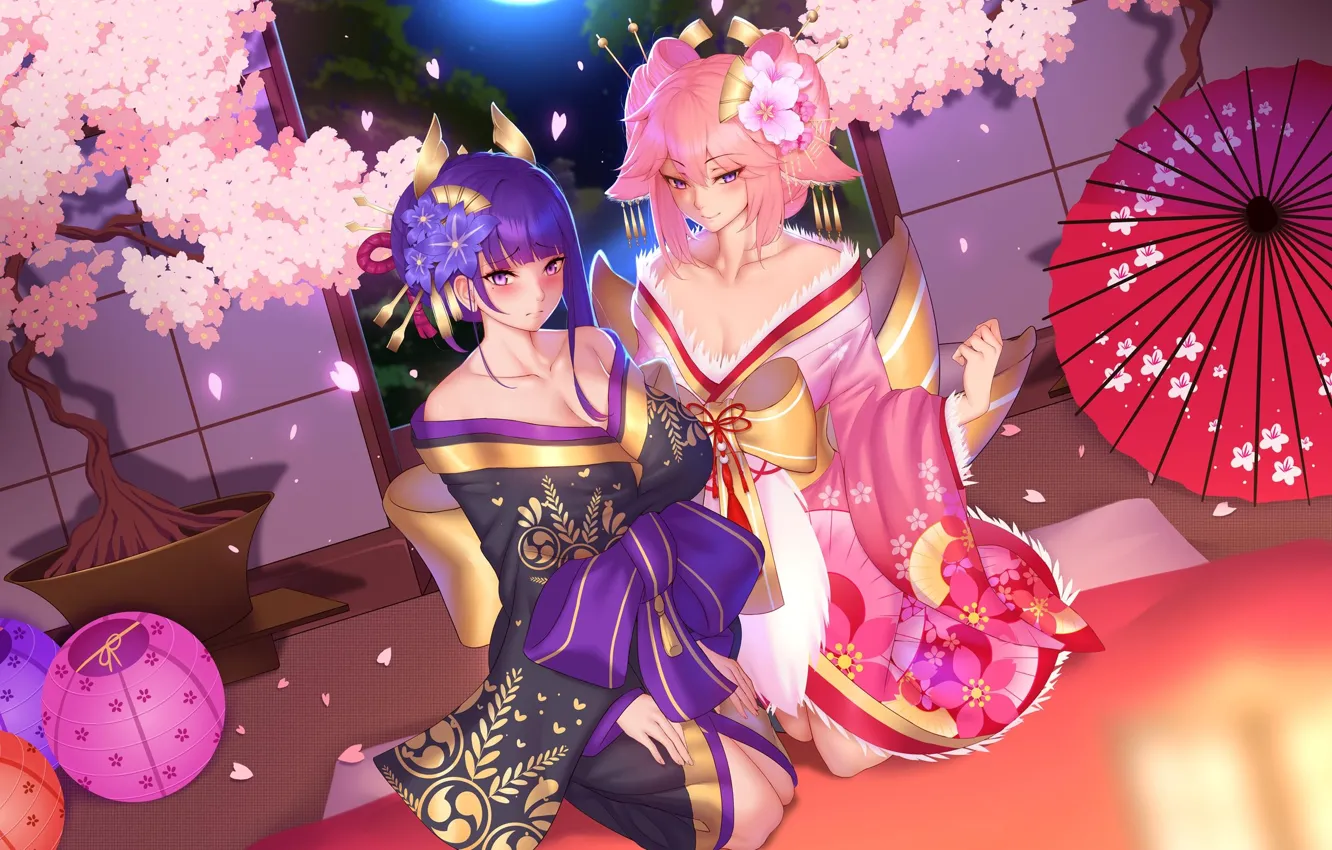 Photo wallpaper Genshin Impact, Raiden Shogun, yae miko genshin impact