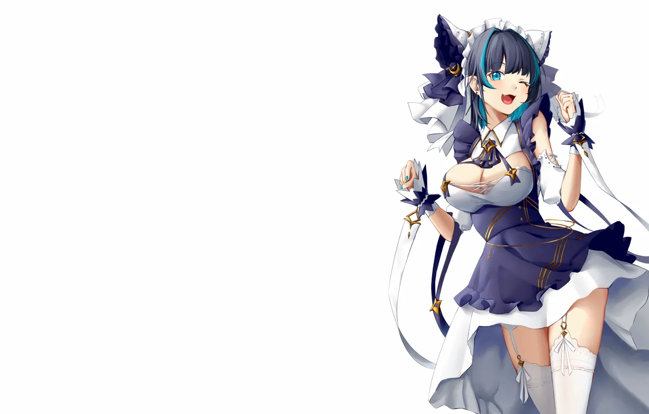 Photo wallpaper girl, sexy, cleavage, thighhighs, long hair, dress, boobs, anime