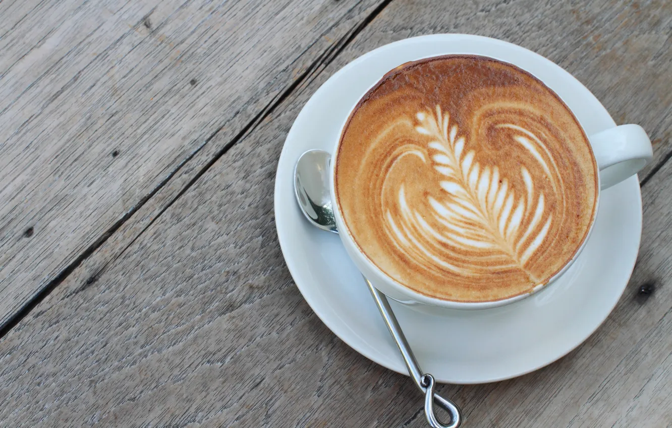 Photo wallpaper pattern, figure, mug, cappuccino, saucer, foam